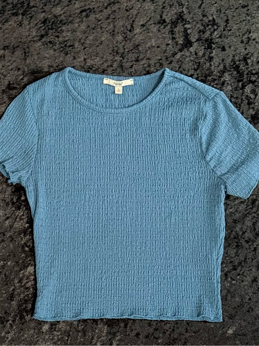 Papaya Dark Blue Short Sleeve Textured Knit Top